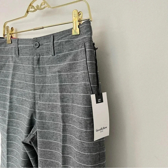 Hybrid Swim Shorts Quick Dry Unlined Size W 30 Gray Striped 10.5" Inseam UPF 50+ - Picture 5 of 7